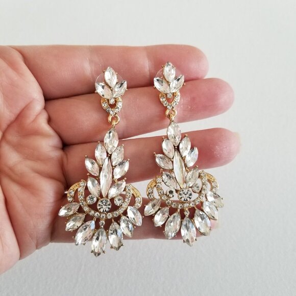 Brand New Large Crystal Chandelier Earrings, Gold or Silver Options - Picture 4 of 16